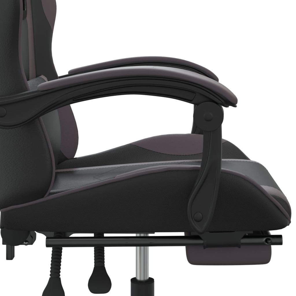 vidaXL Cadeira gaming giratória c/ apoio pés couro artif. preto/cinza