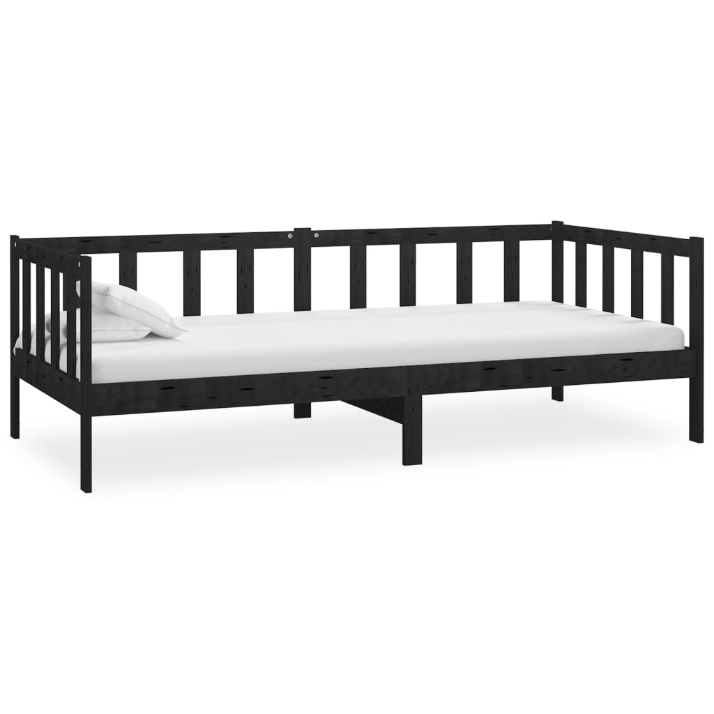 vidaXL Sofá-cama com colchão 90x200 cm pinho maciço preto