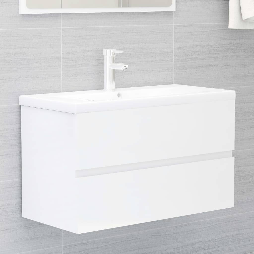vidaXL Armário lavatório 80x38,5x45 cm contraplacado branco brilhante