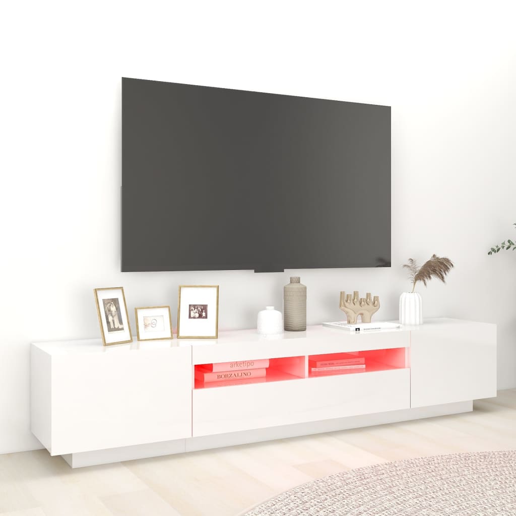 vidaXL Móvel de TV com luzes LED 200x35x40 cm branco brilhante