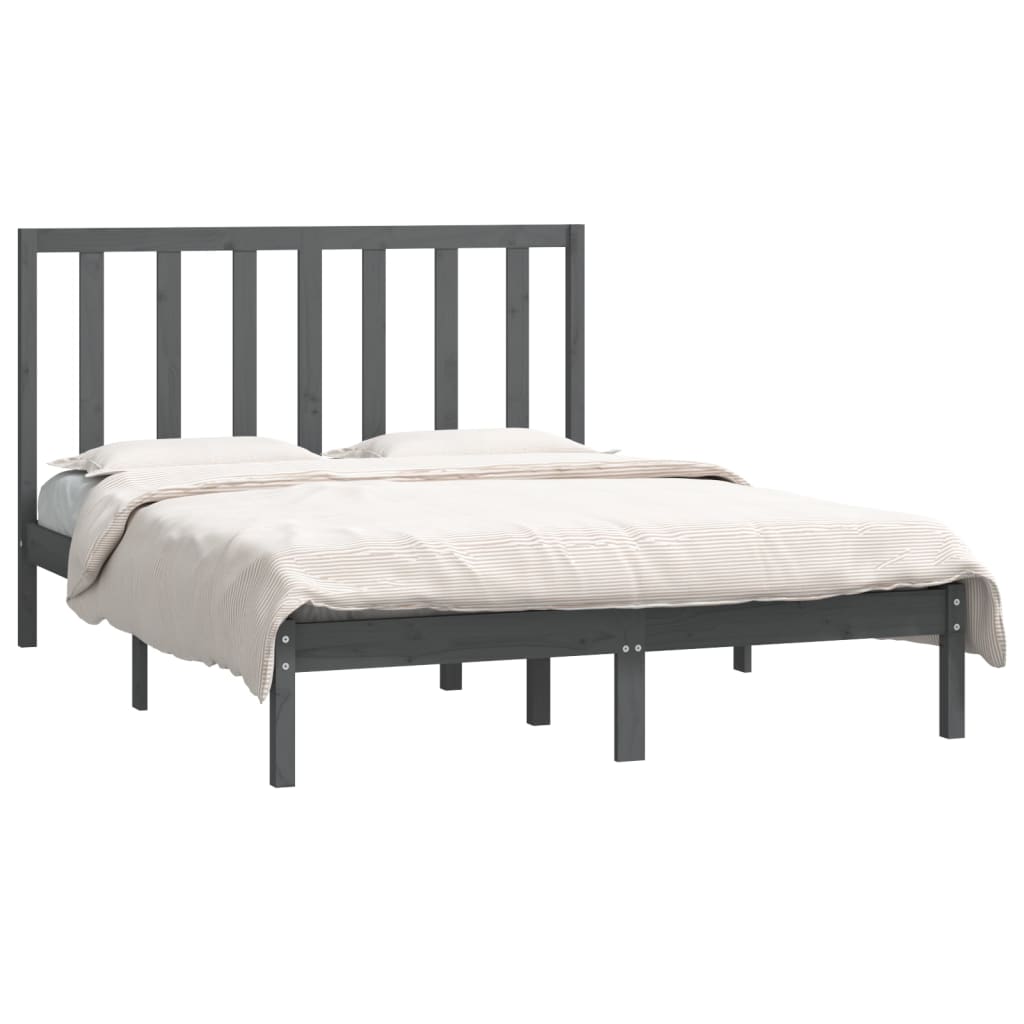 vidaXL Estrutura de cama casal 135x190 cm pinho maciço cinza