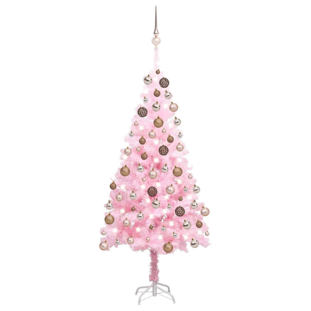 vidaXL Árvore Natal artificial pré-iluminada c/ bolas PVC rosa