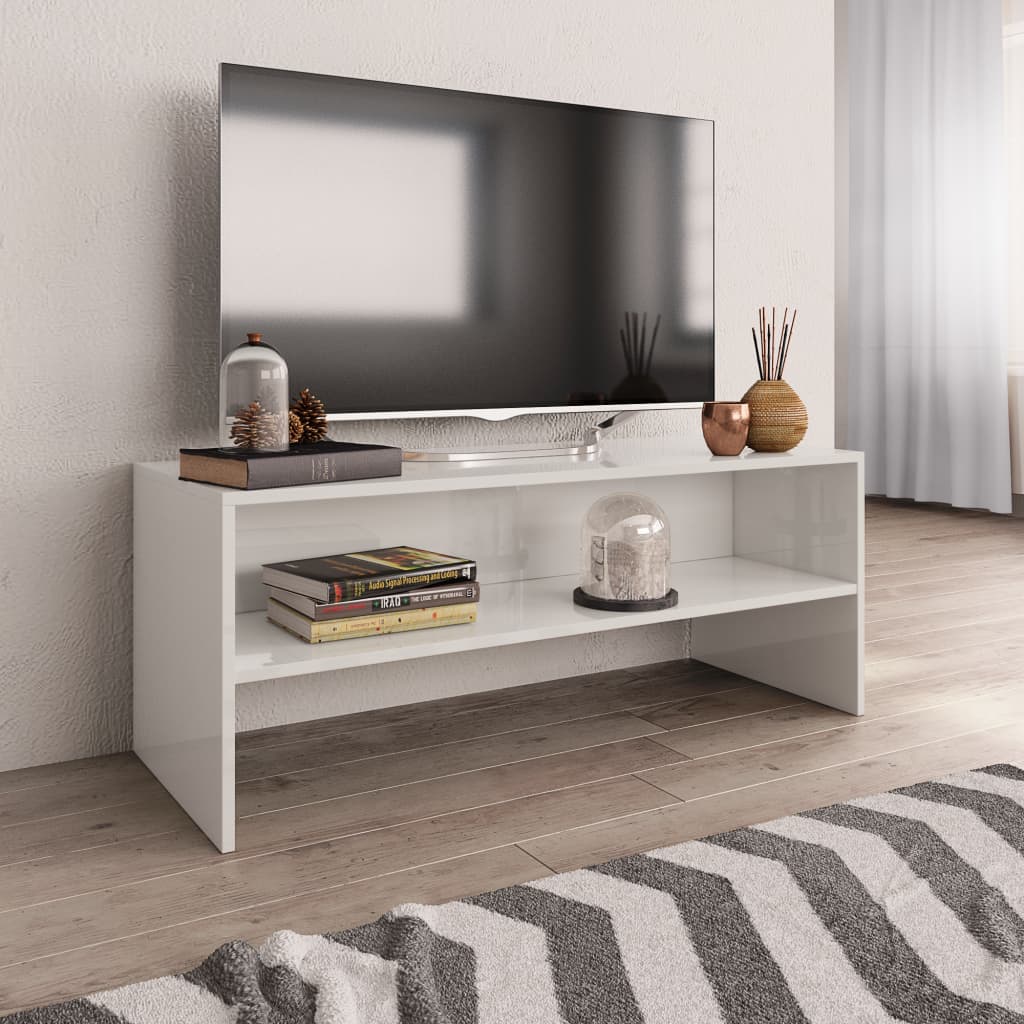 vidaXL Móvel para TV 100x40x40cm derivados de madeira branco brilhante