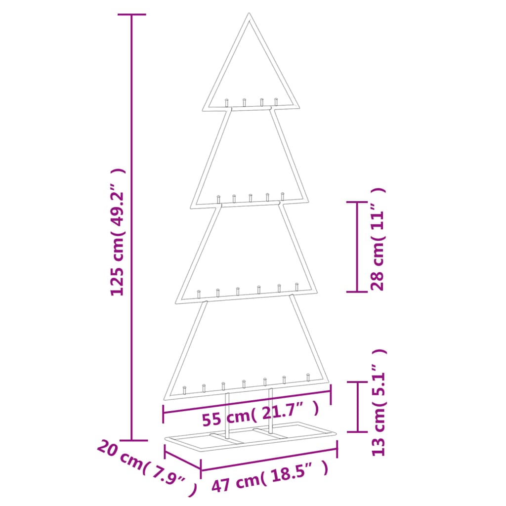 vidaXL Árvore de Natal para decoração 125 cm metal preto