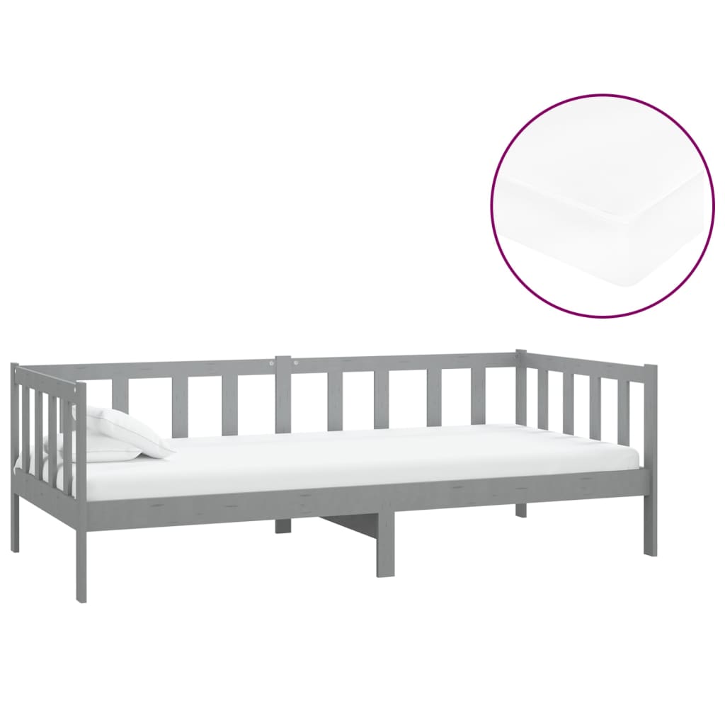 vidaXL Sofá-cama com colchão 90x200 cm pinho maciço cinzento