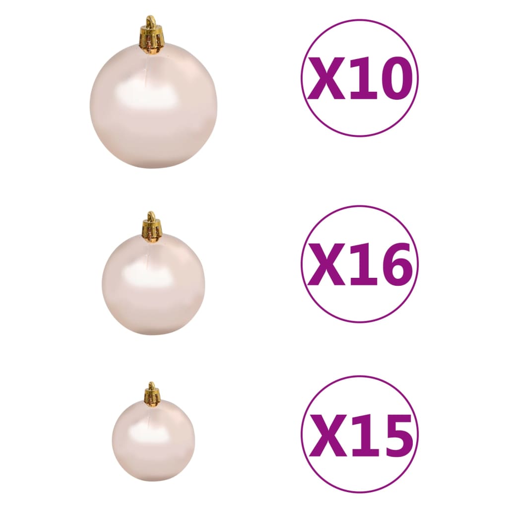 vidaXL Conj. de bolas de natal 120 pcs + pico e 300 LEDs rosa dourado