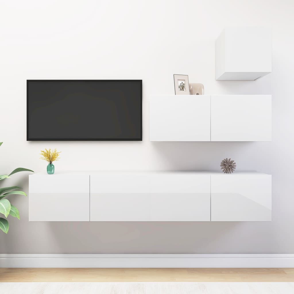 vidaXL 4 pcs conjunto de móveis de TV contraplacado branco brilhante