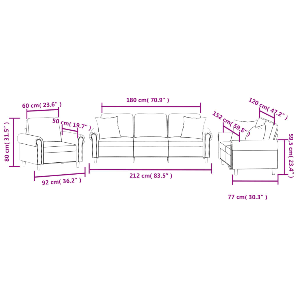 vidaXL 3 pcs conjunto de sofás com almofadas veludo amarelo