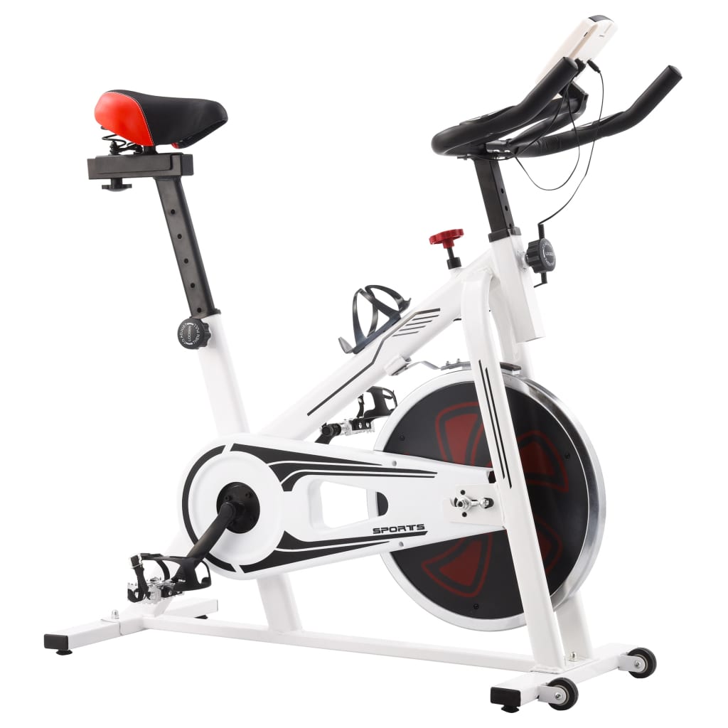 vidaXL Bicicleta de treino c/ sensores de pulso branco e vermelho
