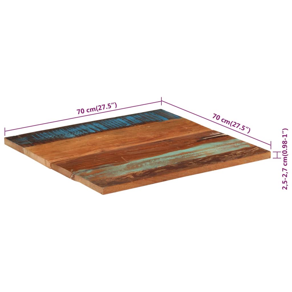 vidaXL Tampo mesa quadrado 70x70cm 25-27mm madeira recuperada maciça