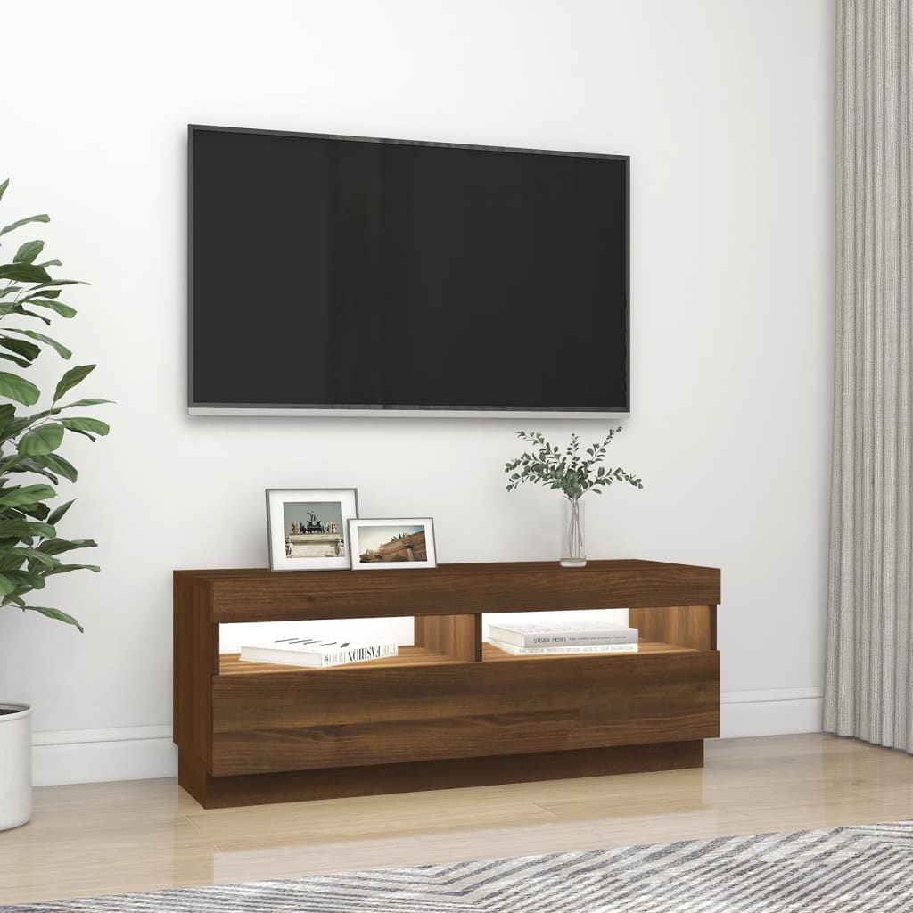vidaXL Móvel de TV com luzes LED 100x35x40 cm cor carvalho castanho