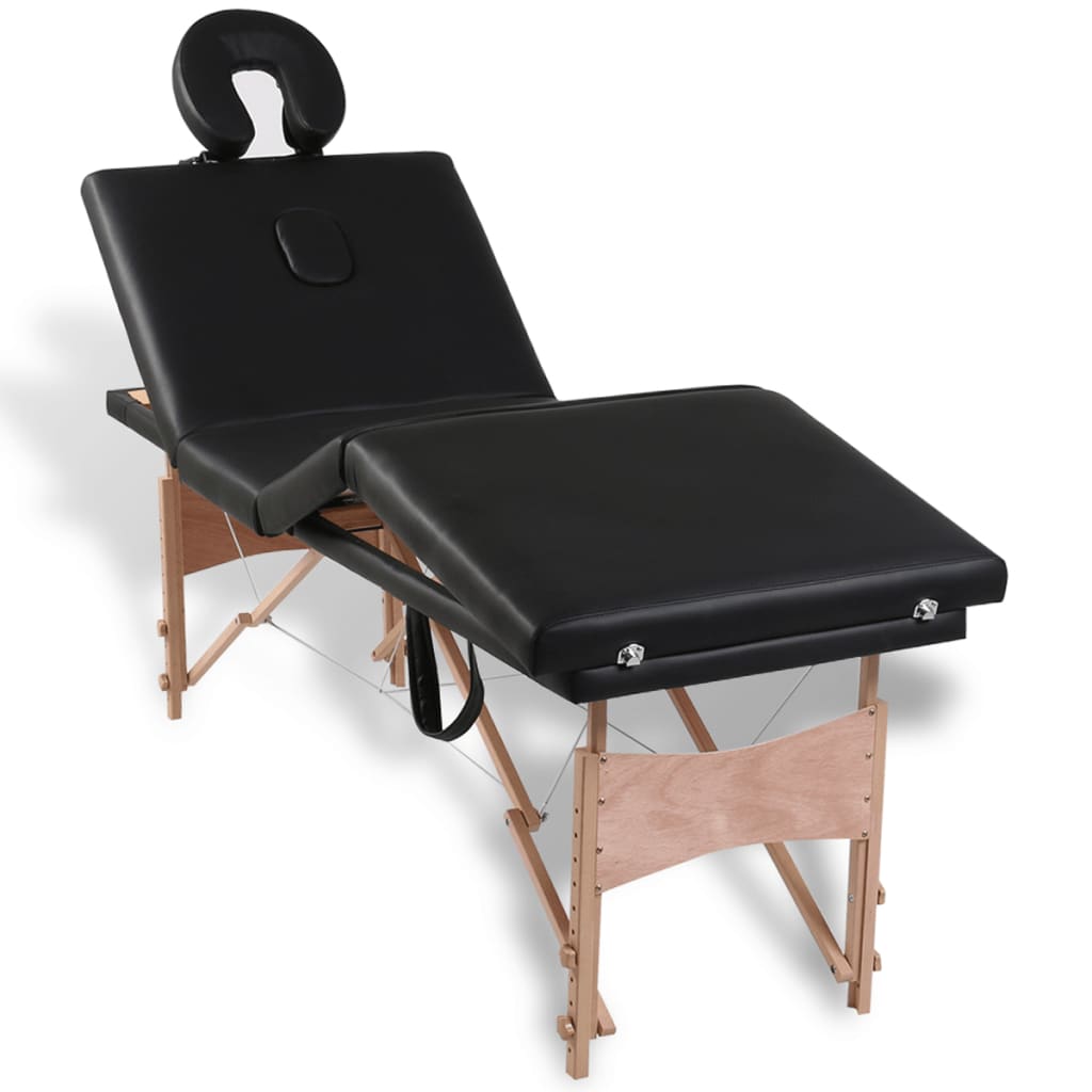 vidaXL Mesa de massagens dobrável 4 zonas + estrutura de madeira preto