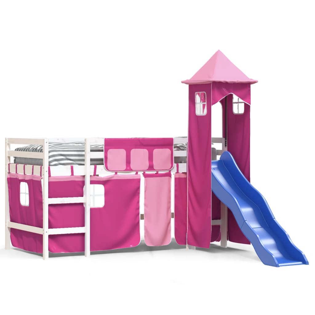 vidaXL Cama alta para criança com torre 80x200 cm pinho maciço rosa