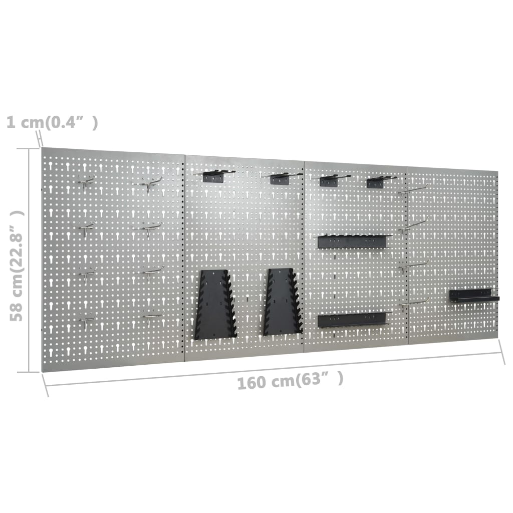 vidaXL Placas perfuradas de parede 4 pcs 40x58 cm aço