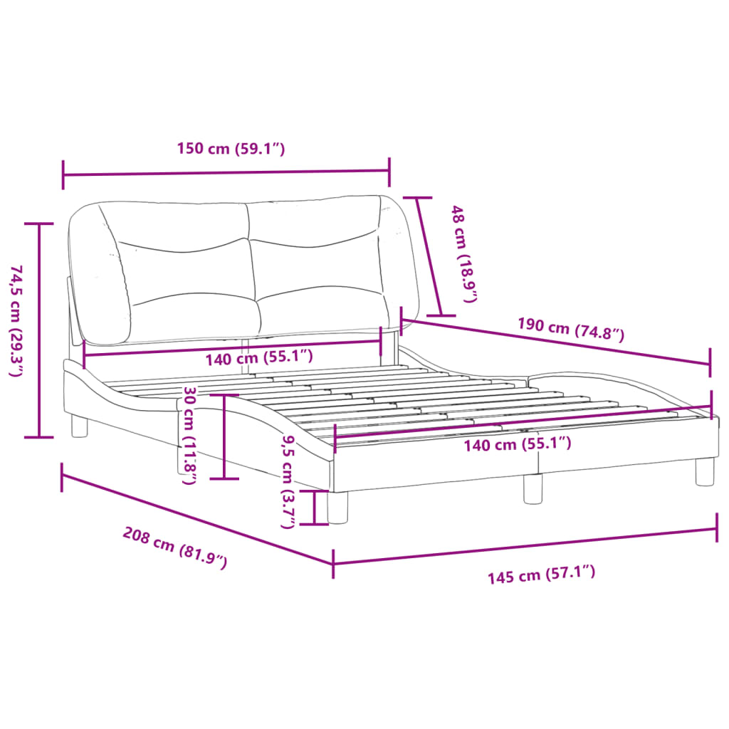 vidaXL Estrutura cama c/ cabeceira couro artificial 140x190 cm branco