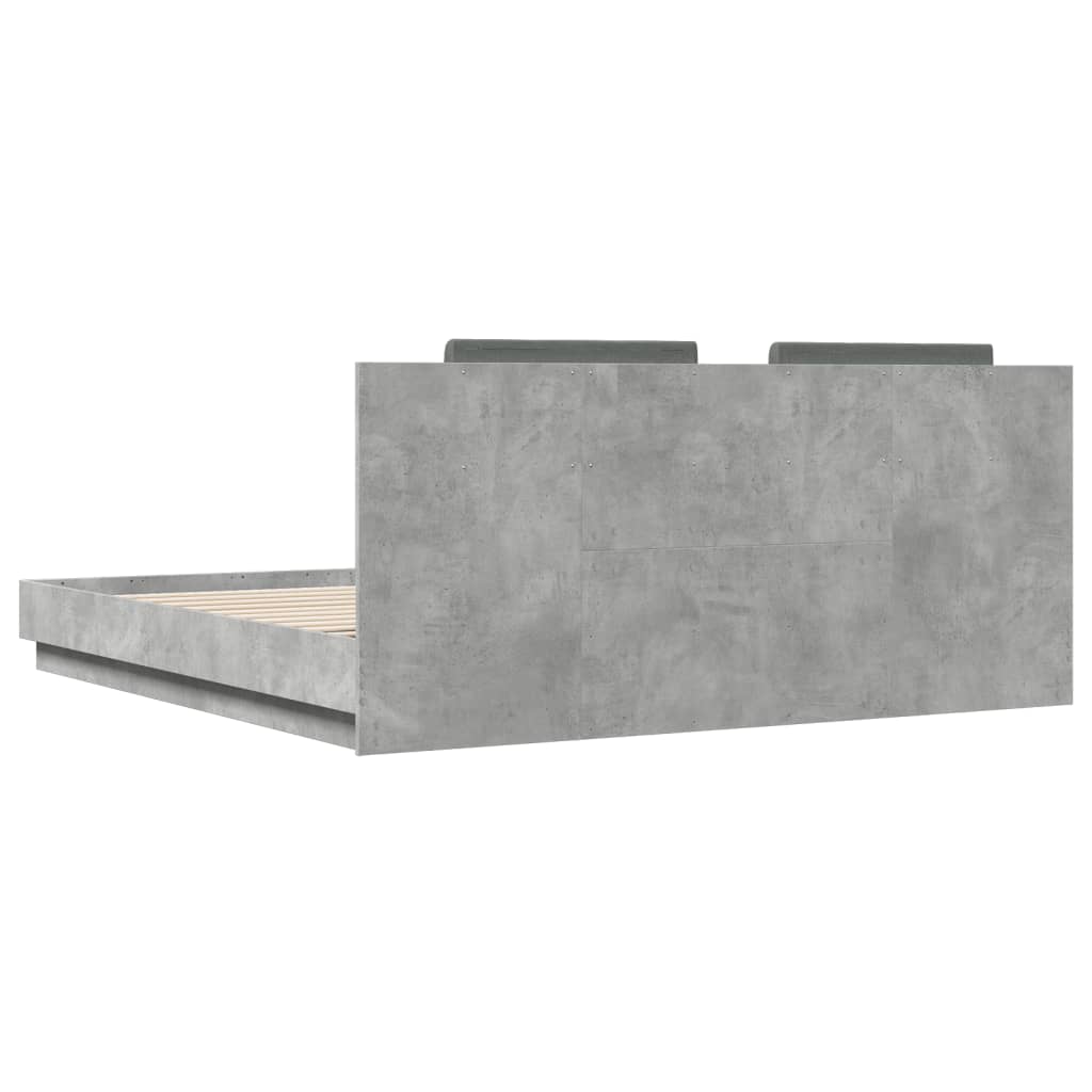 vidaXL Estrutura cama c/ cabeceira/luzes LED 180x200 cm cinza cimento