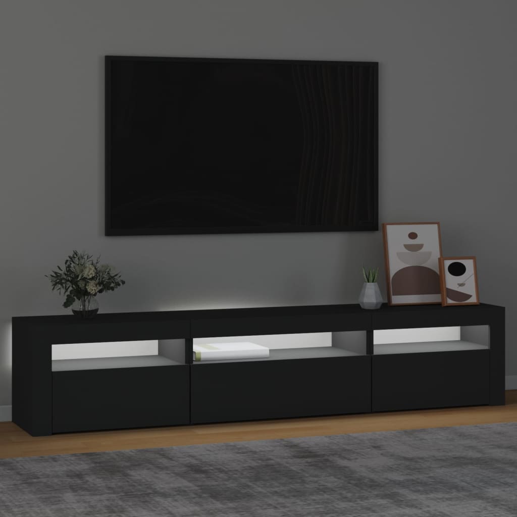 vidaXL Móvel de TV com luzes LED 195x35x40 cm preto