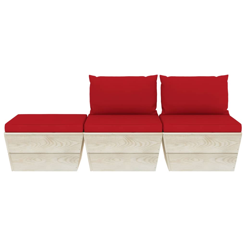 vidaXL 3 pcs conjunto lounge de paletes + almofadões madeira de abeto