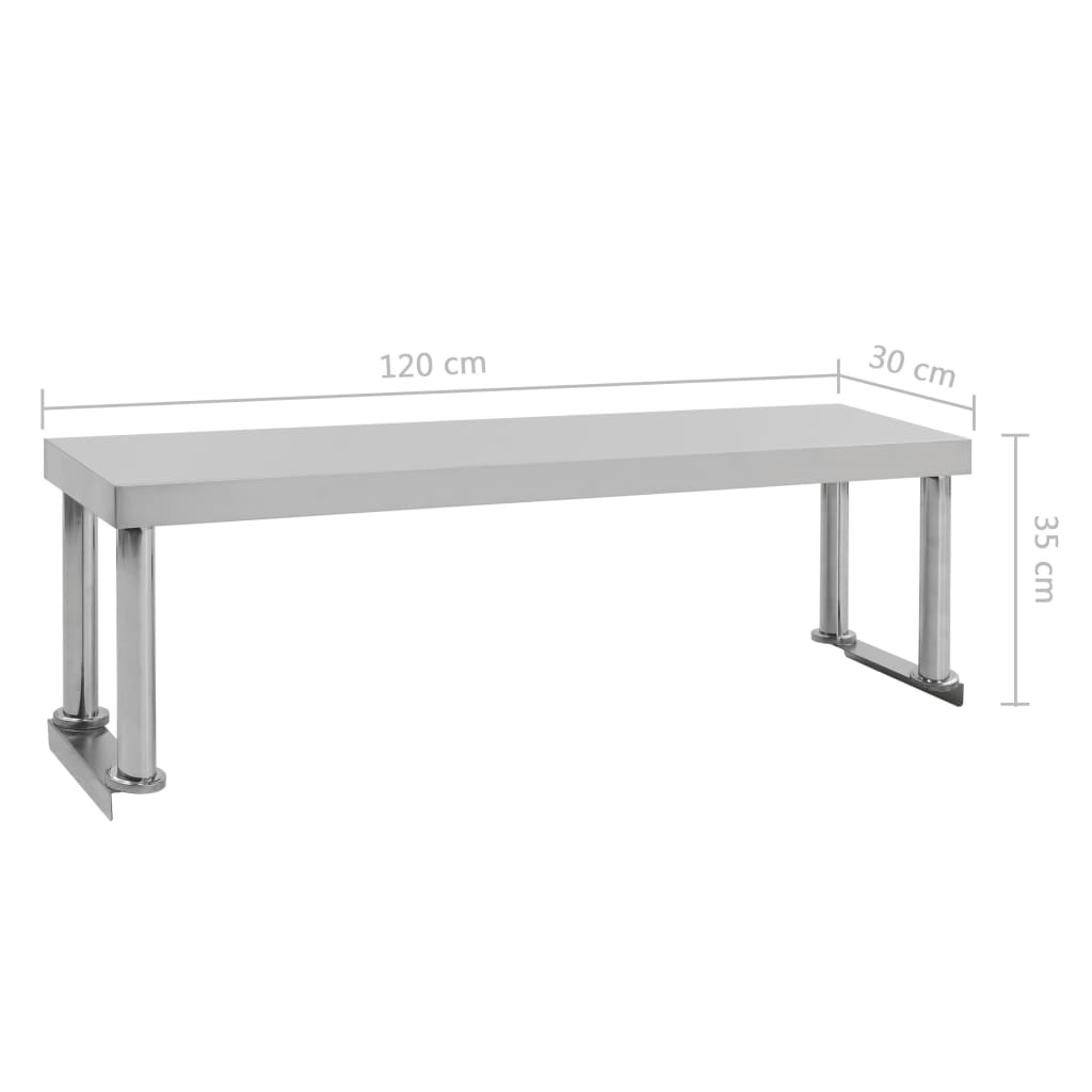 vidaXL Prateleira para mesa de trabalho 120x30x35 cm aço inoxidável