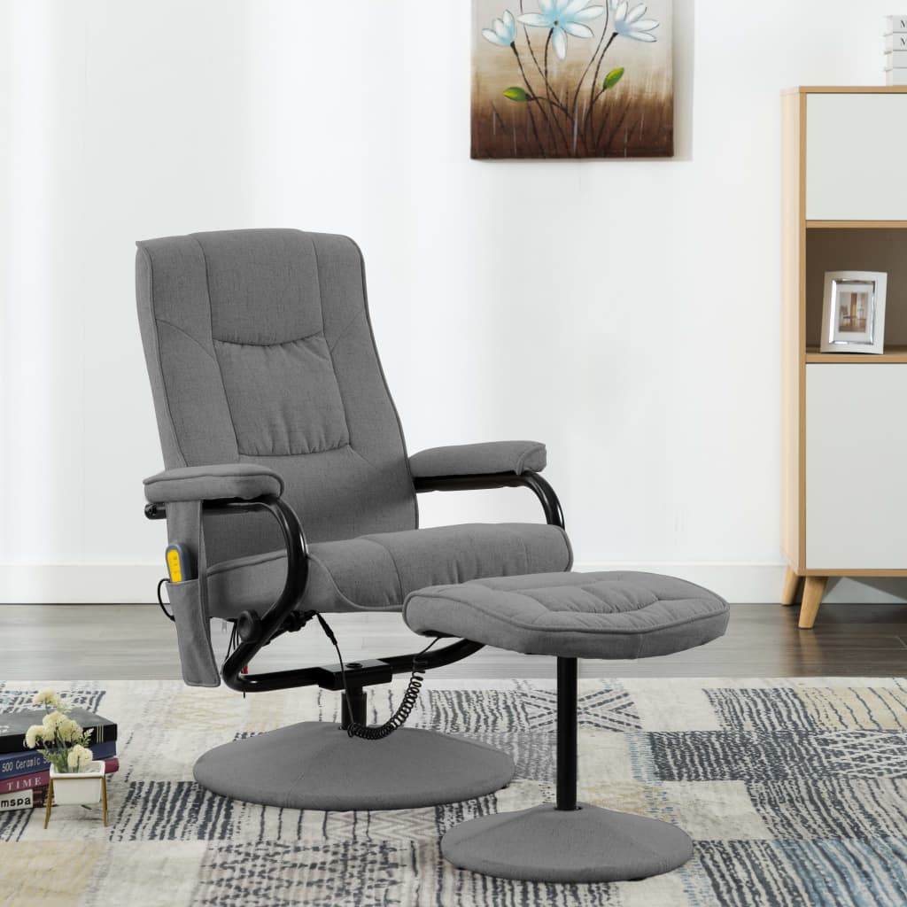 vidaXL Cadeira massagens reclinável + apoio pés tecido cinzento-claro