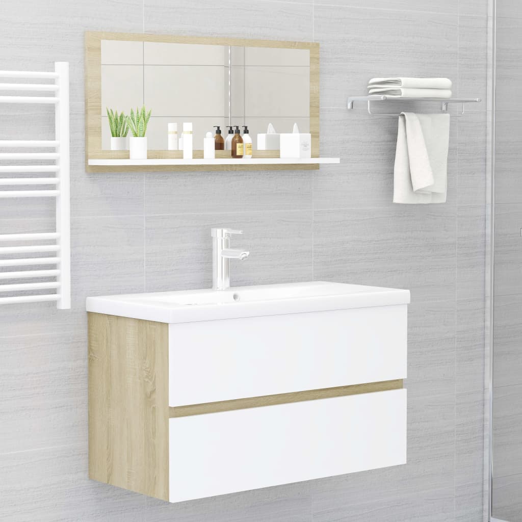 vidaXL Espelho casa de banho 80x10,5x37 cm contrapl. branco e carvalho