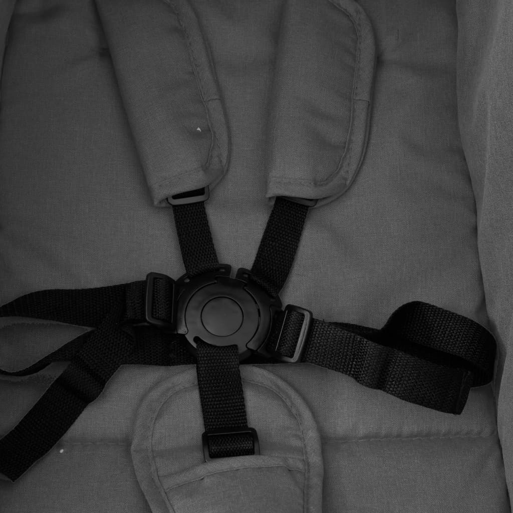 vidaXL Carrinho de bebé para gémeos aço cinzento-escuro e preto