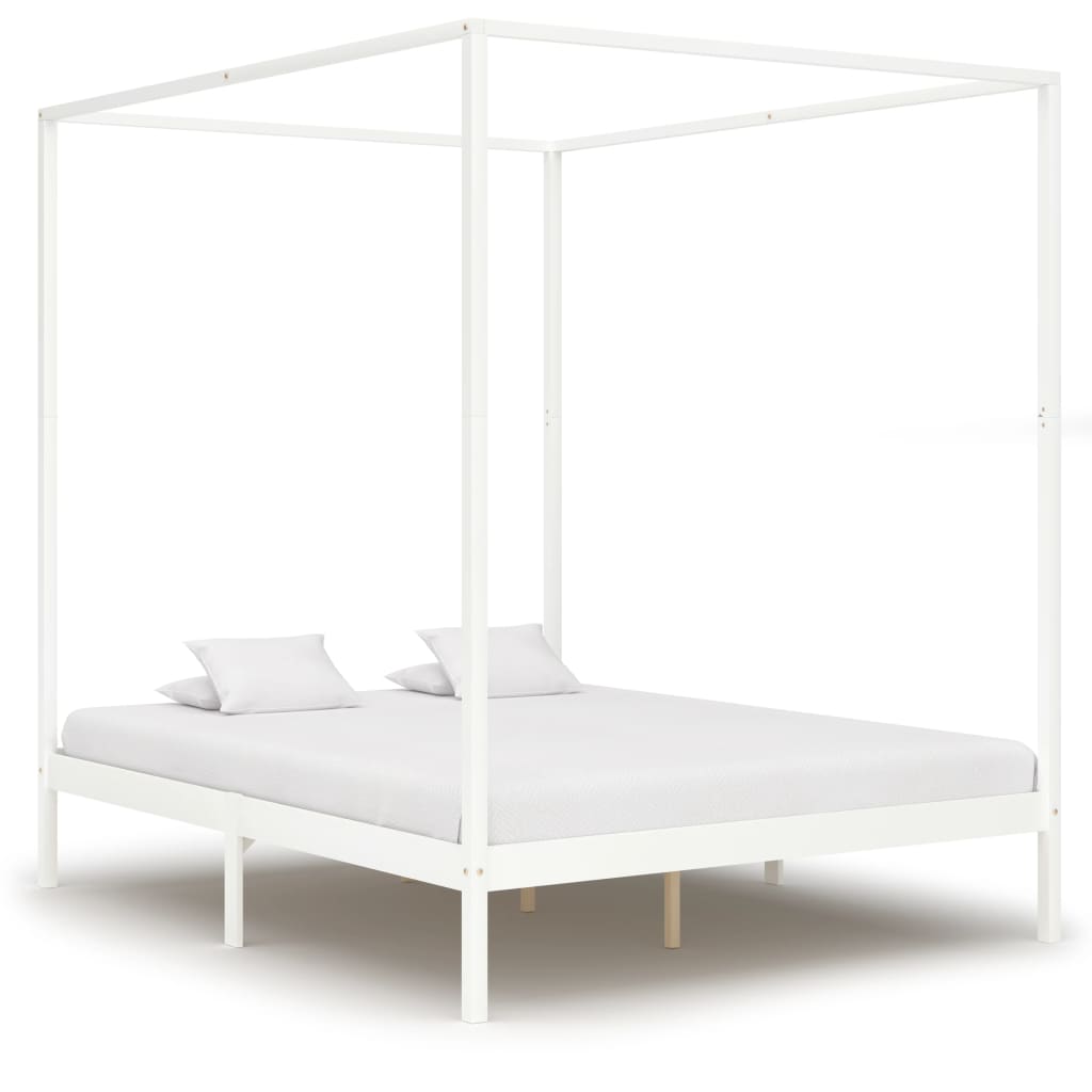vidaXL Estrutura cama dossel 2 gavetas 160x200cm pinho maciço branco