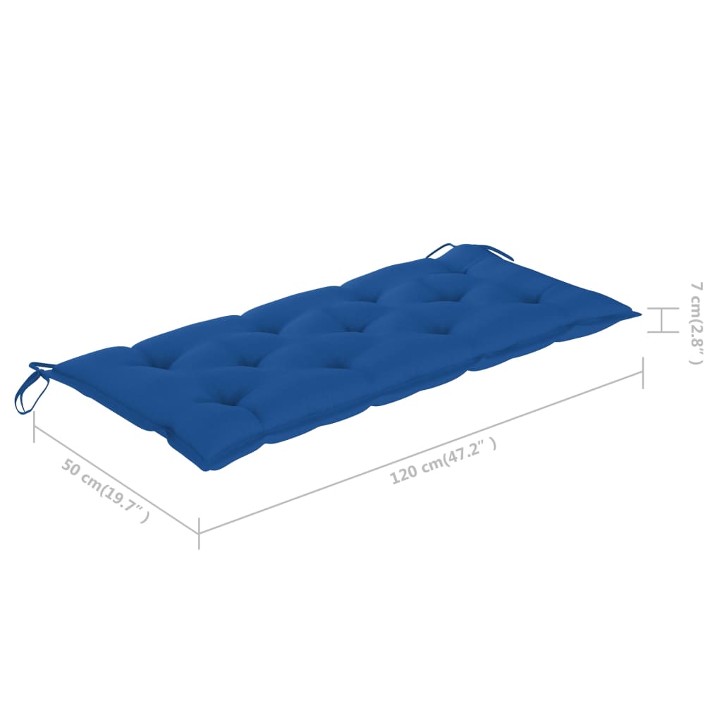vidaXL Banco de baloiçar com almofadão azul 120 cm teca maciça