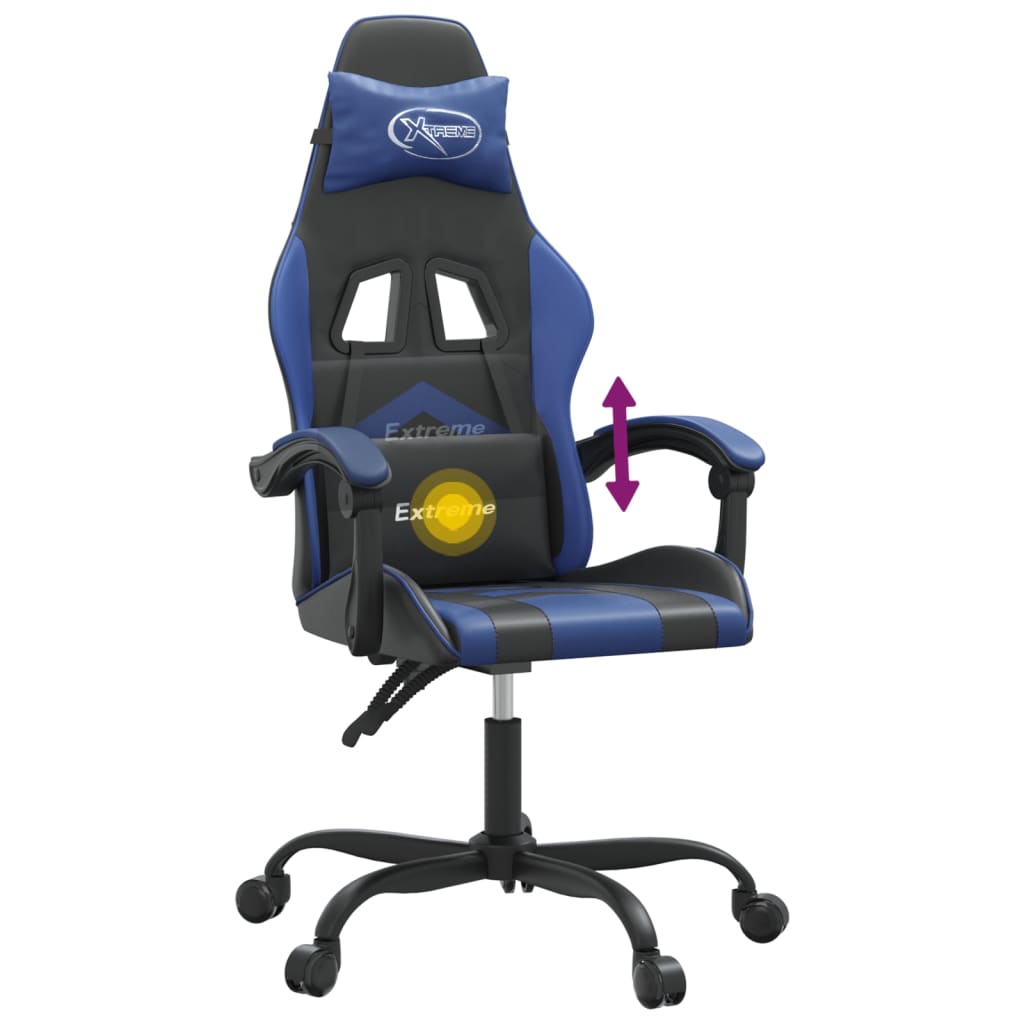 vidaXL Cadeira gaming giratória couro artificial preto e azul