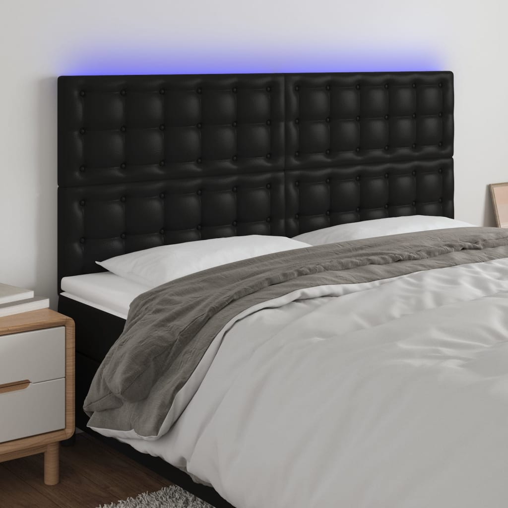 vidaXL Cabeceira cama c/ LED couro artificial 180x5x118/128 cm preto