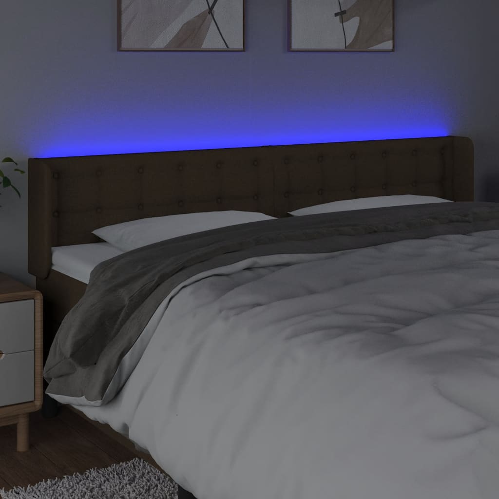 vidaXL Cabeceira de cama c/ luzes LED tecido 203x16x78/88 cm castanho