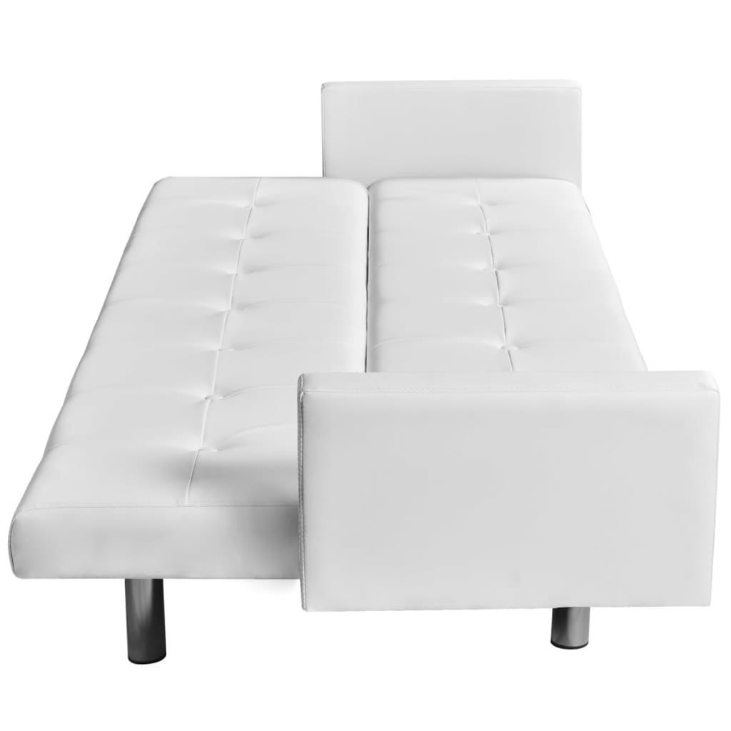 vidaXL Sofá-cama com apoios de braço, couro artificial branco