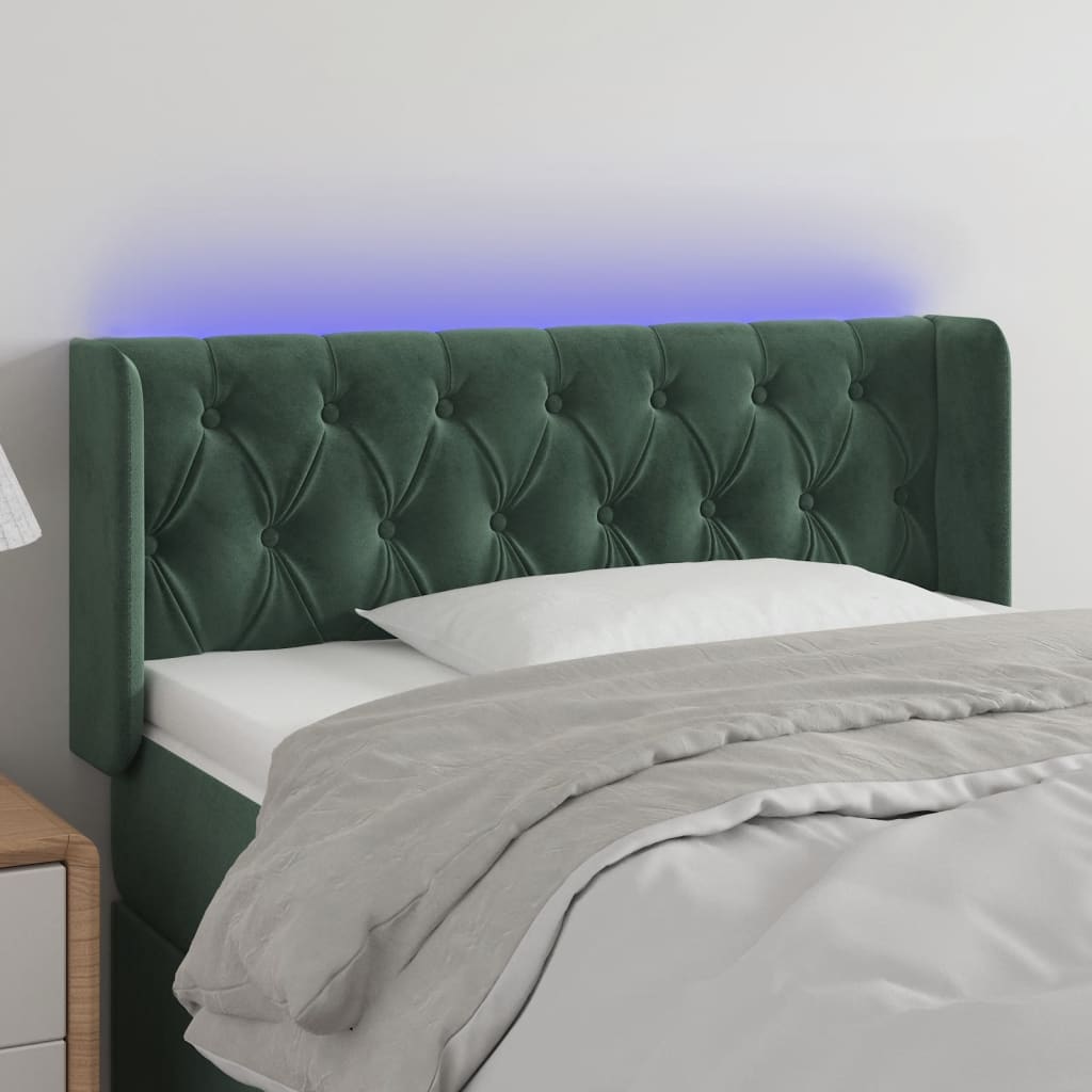 vidaXL Cabeceira cama c/ luzes LED veludo 93x16x78/88 cm verde-escuro