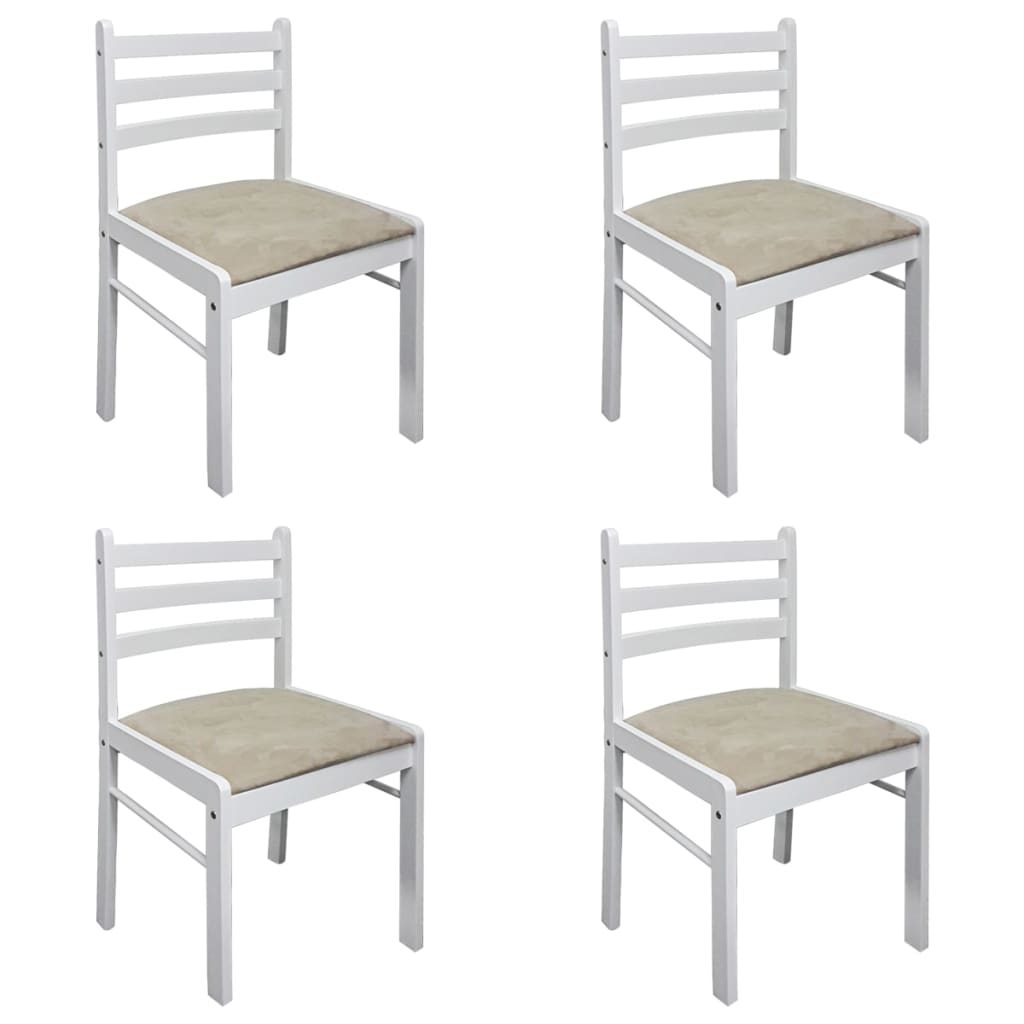 vidaXL Cadeiras de jantar 4 pcs seringueira maciça e veludo branco