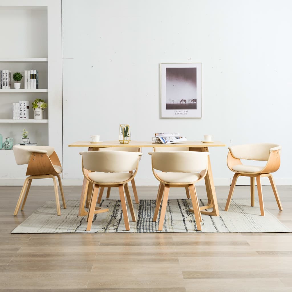 vidaXL Cadeiras jantar 6 pcs madeira curvada e couro artificial creme