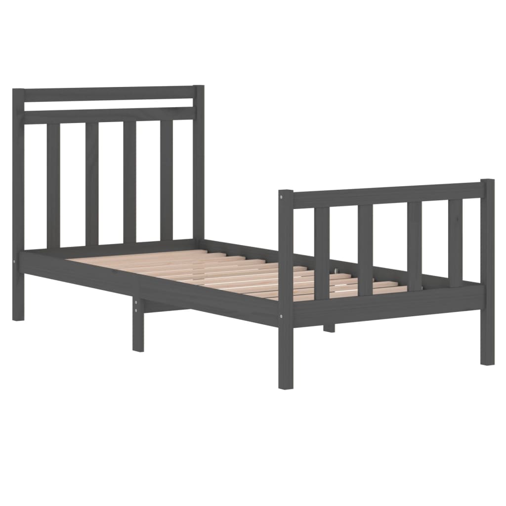 vidaXL Estrutura de cama solteiro 90x190 cm madeira maciça cinza