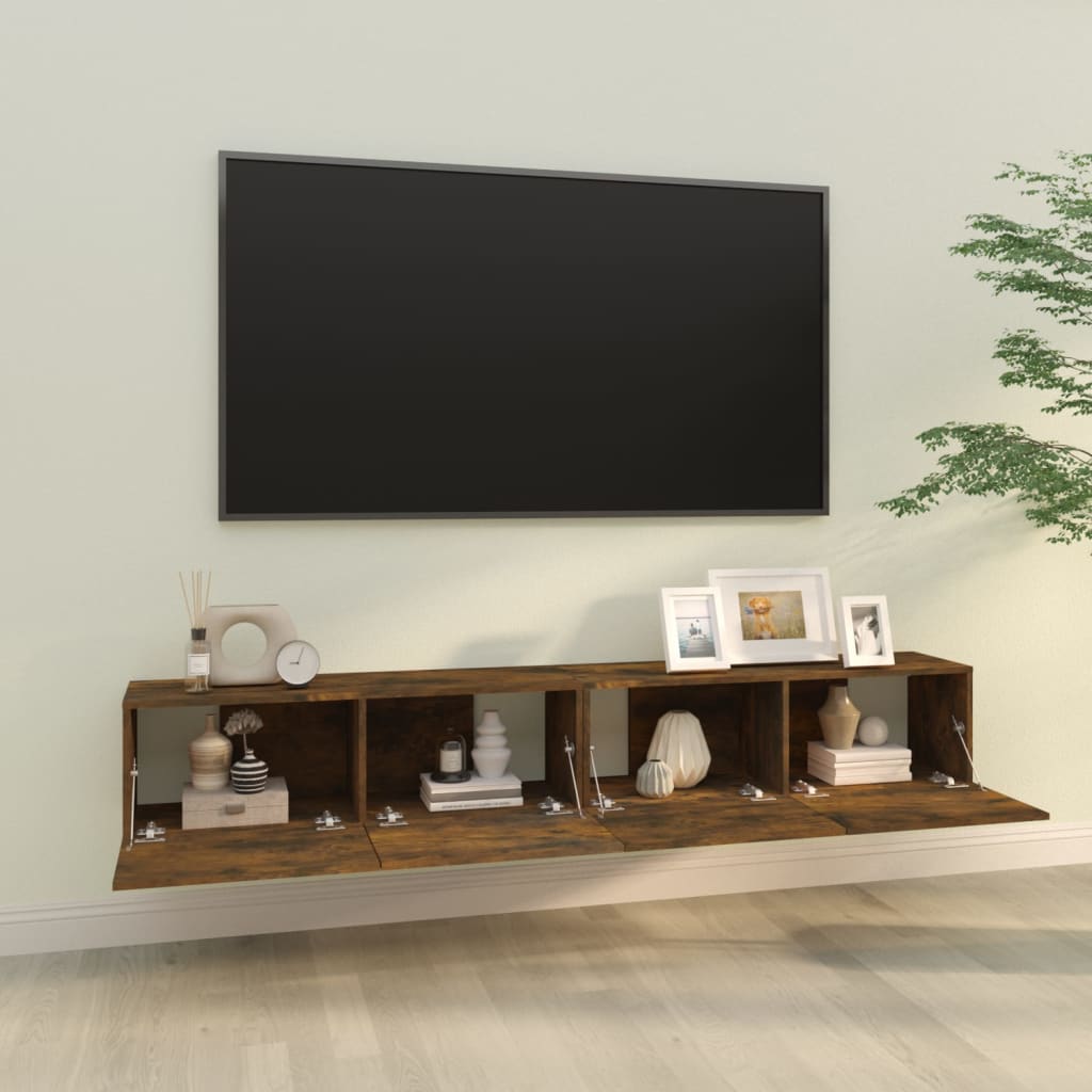 vidaXL Móveis TV parede 2pcs 100x30x30cm derivados madeira cor fumado