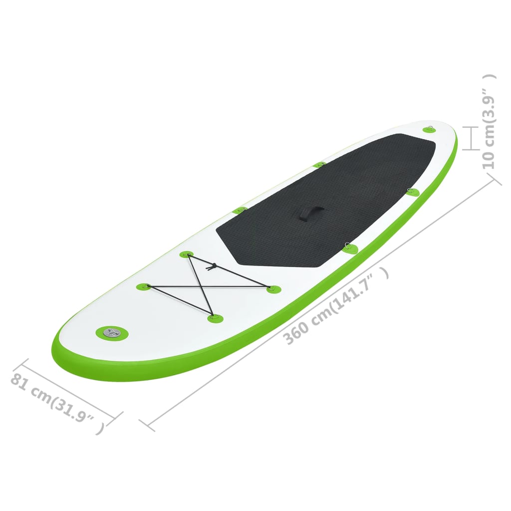 vidaXL Conjunto prancha de paddle SUP insuflável verde e branco