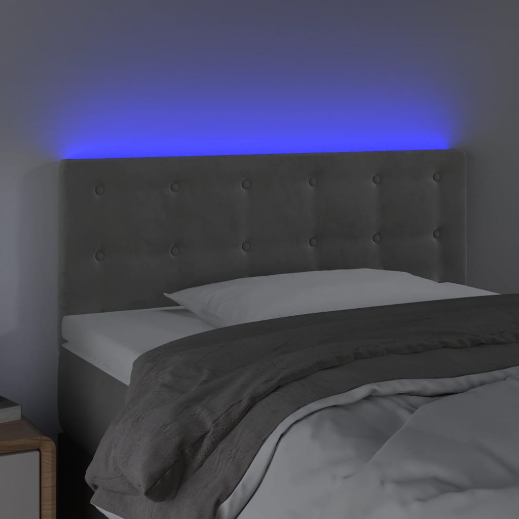 vidaXL Cabeceira de cama c/luzes LED veludo 100x5x78/88 cm cinza-claro
