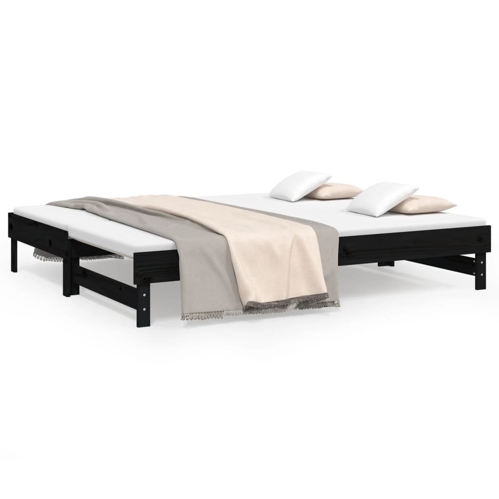vidaXL Sofá-cama de puxar 2x(80x200) cm pinho maciço preto