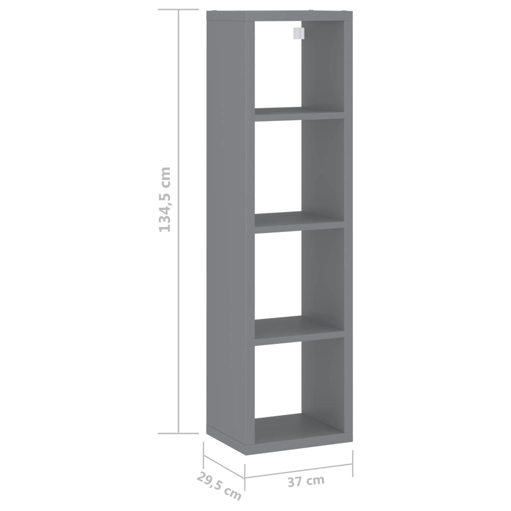 vidaXL Prateleira/estante cubo para parede 37x29,5x134,5 cm MDF cinza