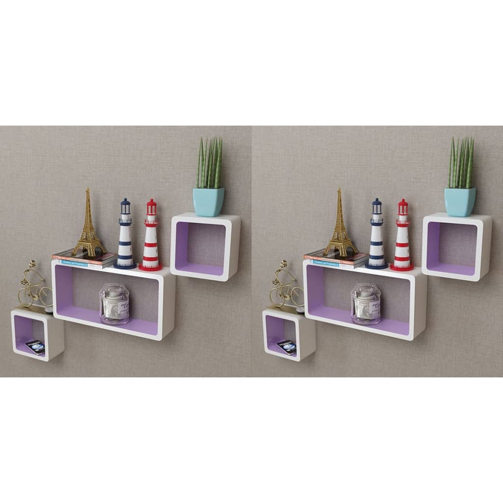 vidaXL Prateleiras de parede cubo 6 pcs branco e violeta