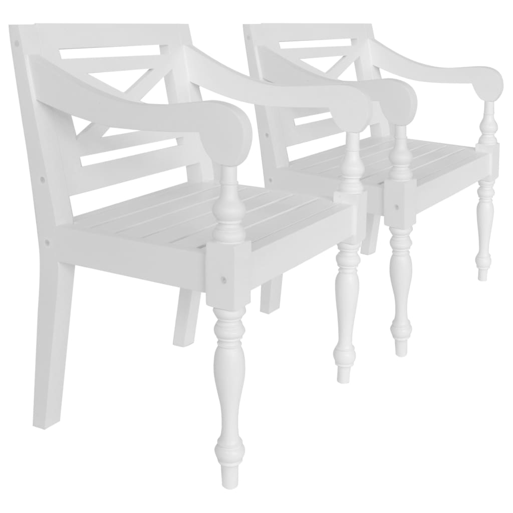 vidaXL Cadeiras Batávia 2 pcs madeira de mogno maciça branco