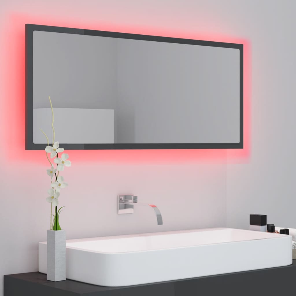 vidaXL Espelho casa banho c/ LED 100x8,5x37cm acrílico cinza brilhante