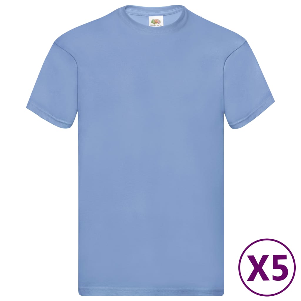 Fruit of the Loom T-shirts originais 5 pcs algodão XXL azul-claro
