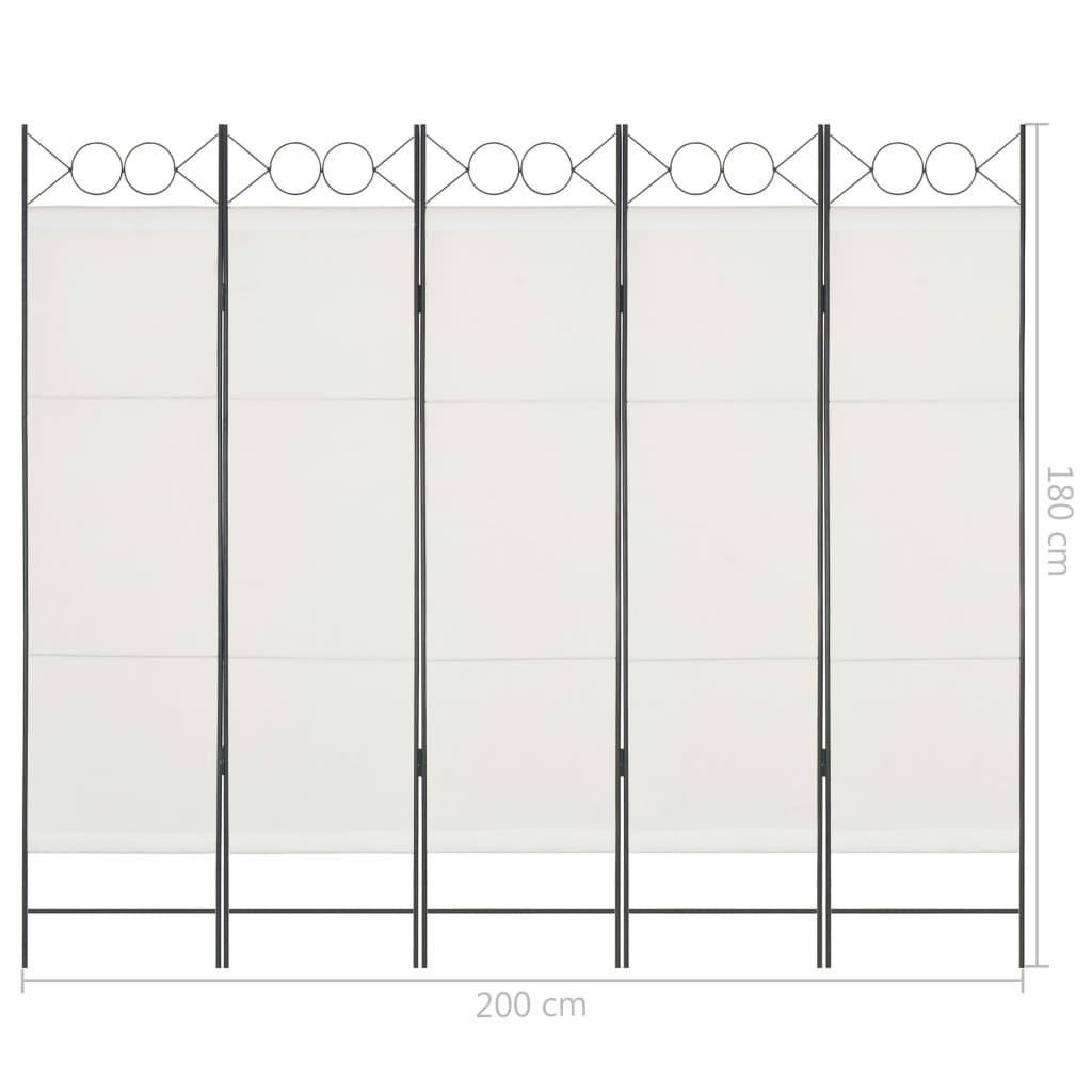 vidaXL Divisória de quarto com 5 painéis 200x180 cm branco