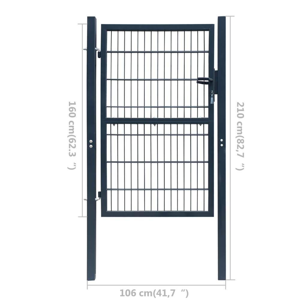 vidaXL Portão de cerca (individual) 2D 106x210 cm antracite