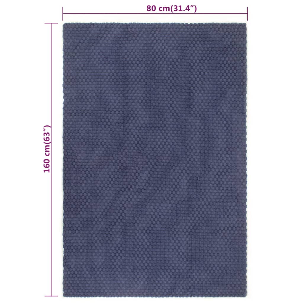 vidaXL Tapete retangular natural 80x160 cm algodão azul marinho