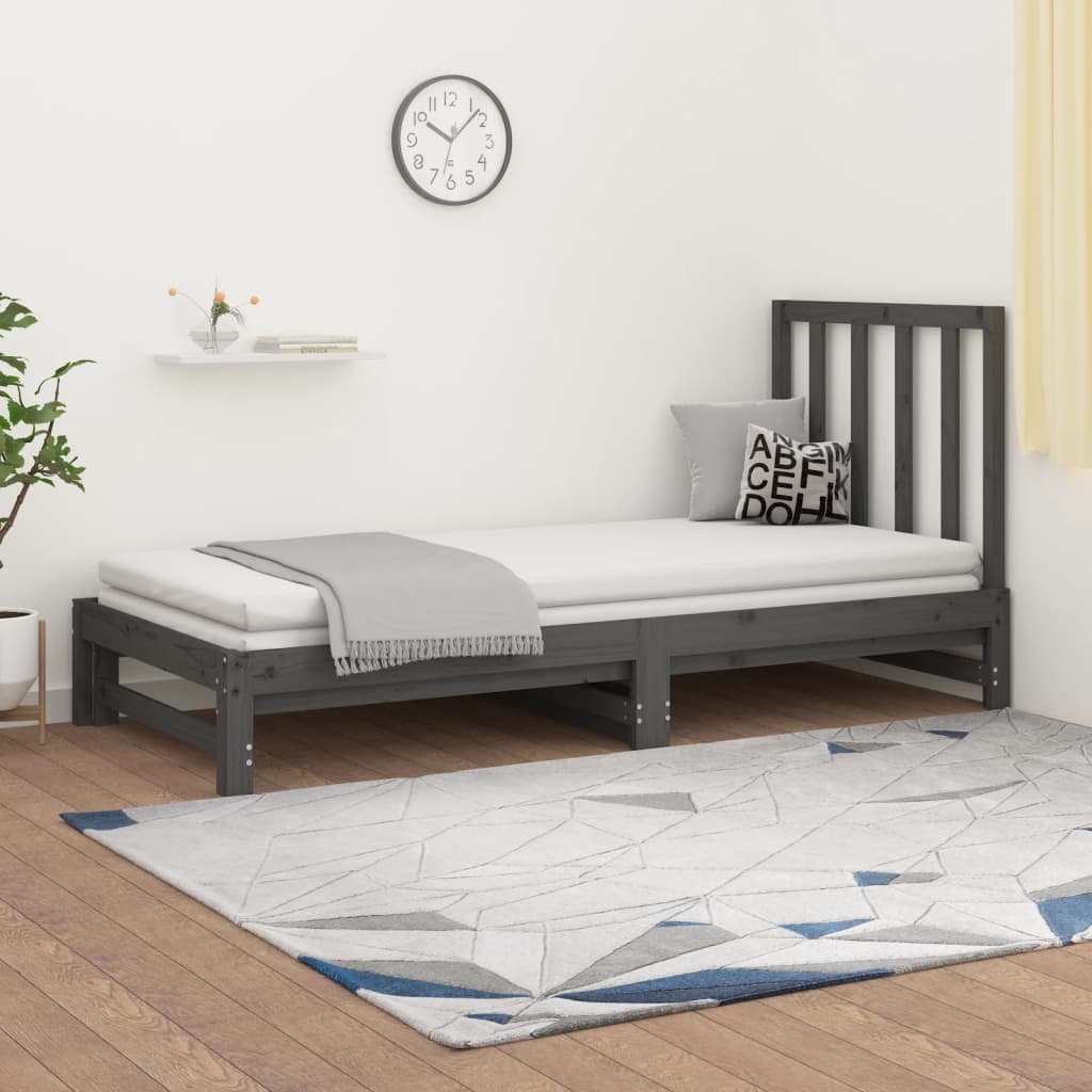 vidaXL Sofá-cama de puxar 2x(90x200) cm pinho maciço cinza