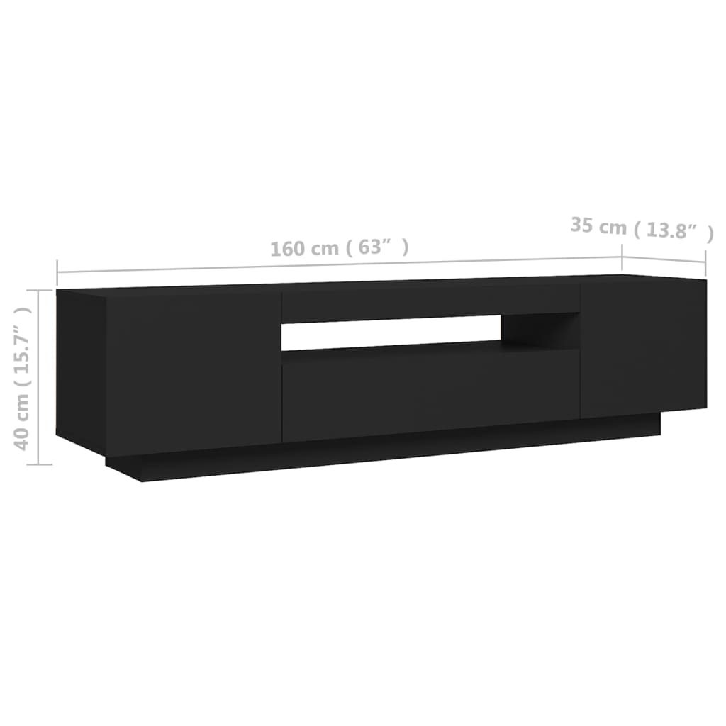 vidaXL Móvel de TV com luzes LED 160x35x40 cm preto